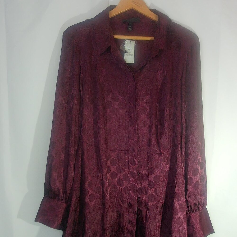 NWT Lane Bryant Burgundy Sheer Textured High-Low Peplum Tunic Size 14